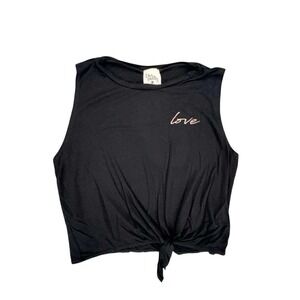 Dirtee Laundry Love Coffee Graphic Tie Front‎ Tank Top Black Womens